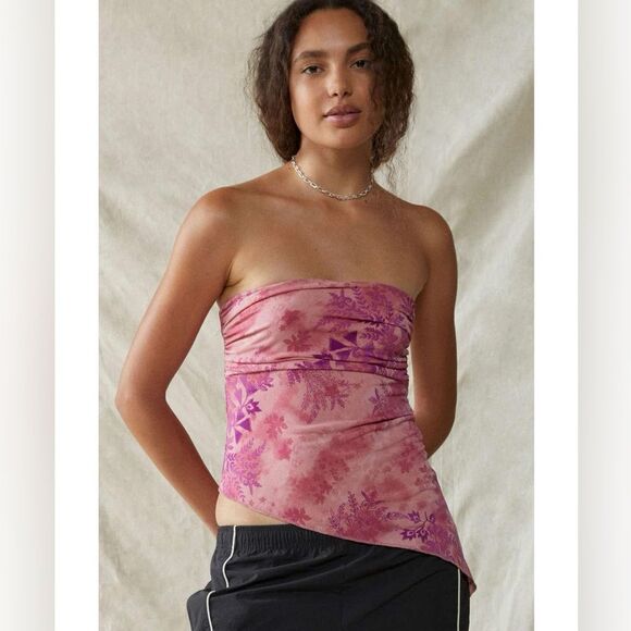 Urban Outfitters Tops - UO urban outfitters strapless y2k fairy asymetrical hem pink & purple sheer top